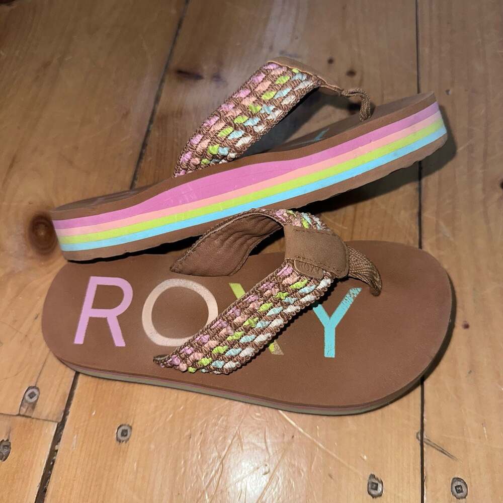 Roxy Girl's Chika Hi Multi Rainbow Wedge Flip-Flop Sandals